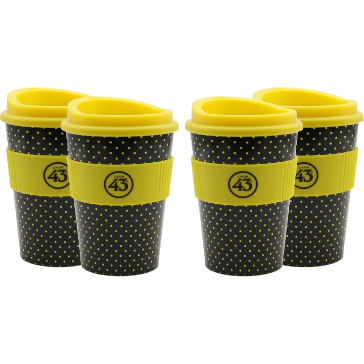Licor 43 Kaffeebecher - 4er Set Trinkbecher Coffee to go mit Deckel Likör Liquor 43er