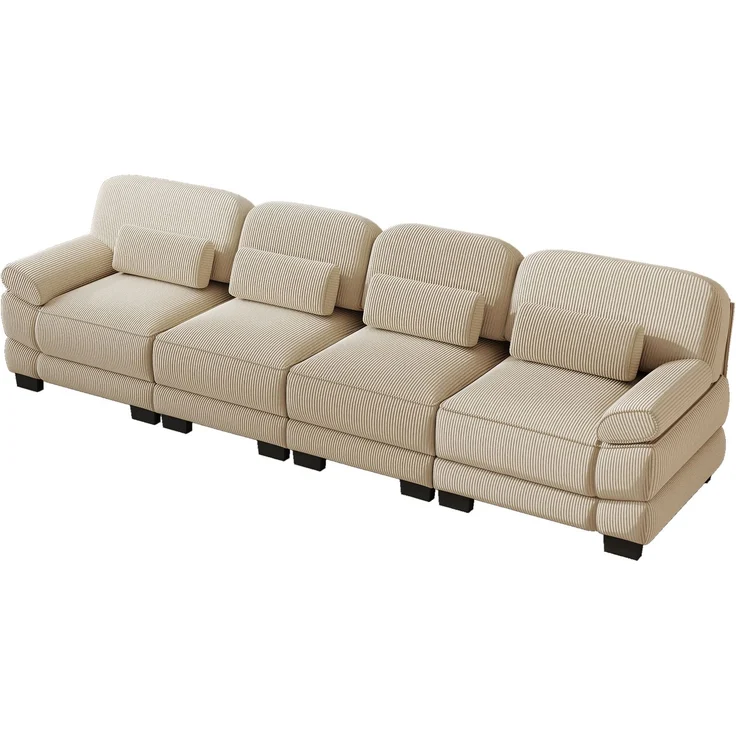 DESVIAE Sofa Beige aus Cord – 336x88,5x94 cm – Lendenkissen, modulare Elemente – Bild 7