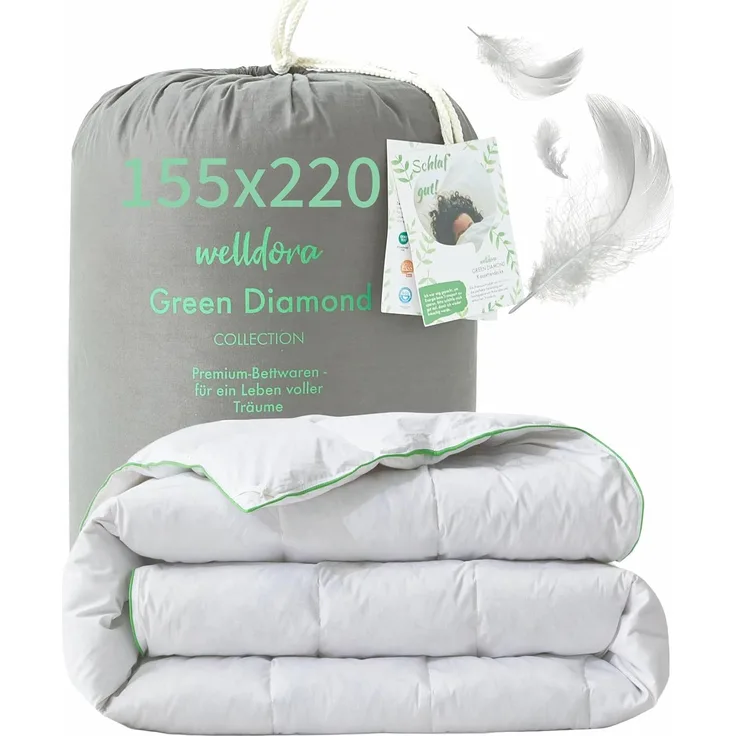 Welldora Komfort Bettdecke 155x220 Sommer | 100% Extraweiche Federn & Daunen | Fachärztlich geprüft, Oeko-Tex, Allergiker | Zertifiziert für Tierwohl | Dünne leichte Sommerdecke Daunendecke 155x220