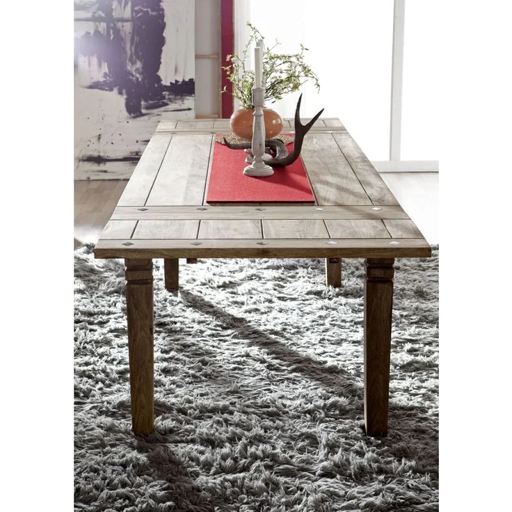 Esstisch mit Ansteckplatten Sheesham 160-200/240x90x76 grau geölt LEEDS #53 – Bild 3