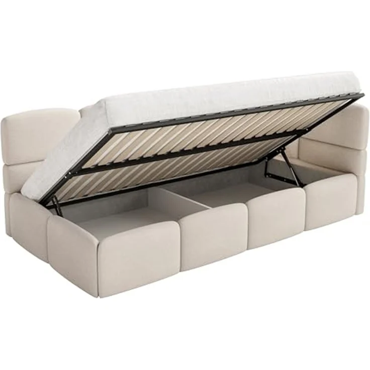 Selsey 'Cloudy' Jugendbett 120 cm, Bettkasten, Chenille, Kopfteil rechts, Creme – Bild 5
