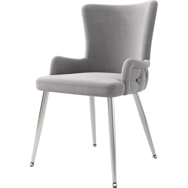 Merax Samt-Esszimmerstuhl, 2er-Set, luxuriöser Wohnzimmer-Schlafzimmer-Loungesessel mit vier silberfarbenen Metallstützbeinen, hellgrau – Bild 8