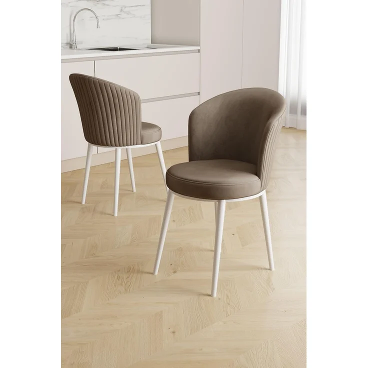 Modernes Stuhlset (4-teilig), Cappuccino & Weiß, 45 x 87 x 41 cm | Gestell aus 100% Metall, Rückenlehne aus Sperrholz, Bezug aus weichem Stoff | Stilvolles skandinavisches Design für Zuhause & Büro – Bild 2