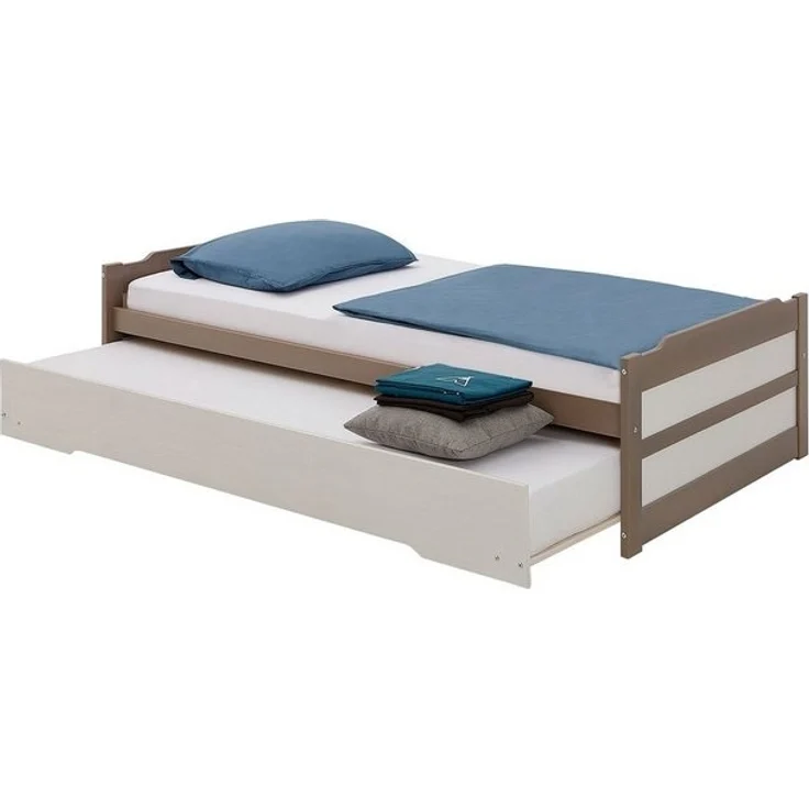 IDIMEX Funktionsbett LORENA, Jugendbett Tandembett aus Kiefer mit Auszugsbett taupe/weiss – Bild 4