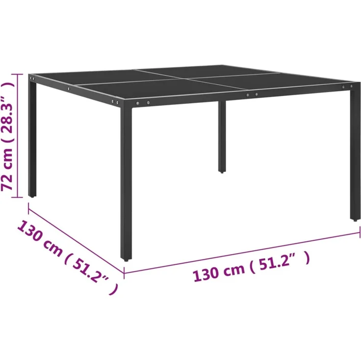 Gartentisch, Balkontisch, Esstisch Anthrazit 130x130x72 cm Stahl und Glas – Bild 4