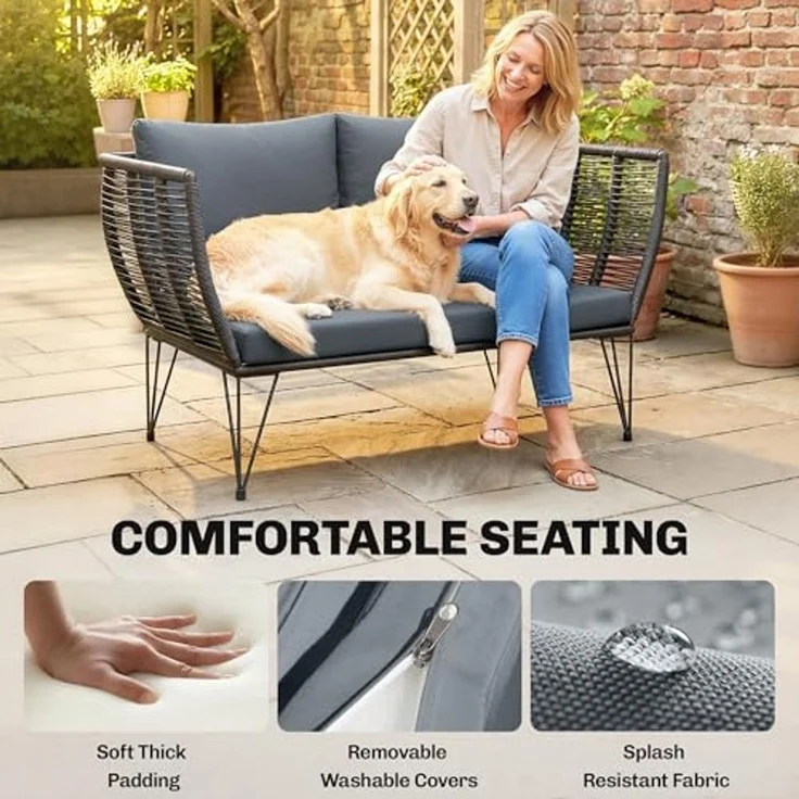 Outsunny Gartensofa 2-Sitzer Sofa mit Kissen, Balkon Sofa 1 Teile, 123 x 67 x 72 cm Hellgrau – Bild 6
