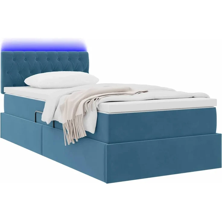 vidaXL LED-Speicherbett mit Matratze Dunkelblau 100 x 200 cm Samt 3371437 – Bild 3