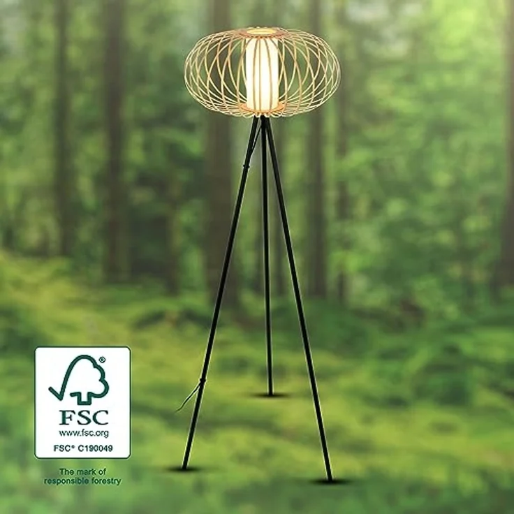 BRILONER – Stehlampe für das Wohnzimmer, Leselampe, Wohnzimmer, Wohnzimmerlampe, Stehlampe Holz, Boho, Schlafzimmer Deko, Stehleuchte, E27 Fassung, Schwarz-Holz – Bild 3