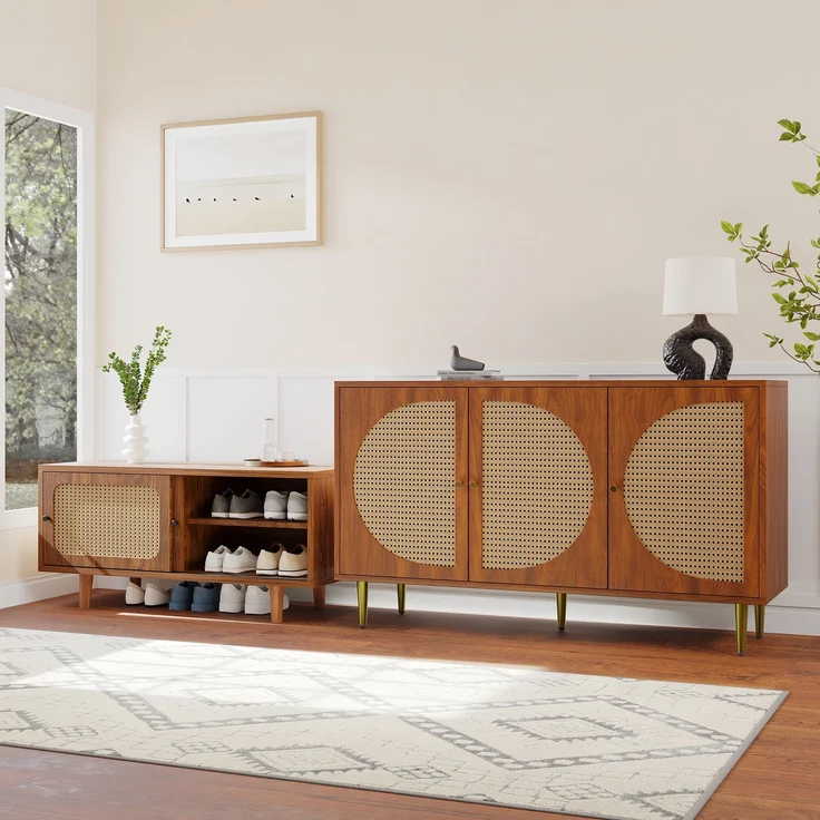 Rattan-Sideboard-Set für Wohnzimmer - Kombination aus Rattan-Kommode und Schuhschrank, Walnussfarben – Bild 1