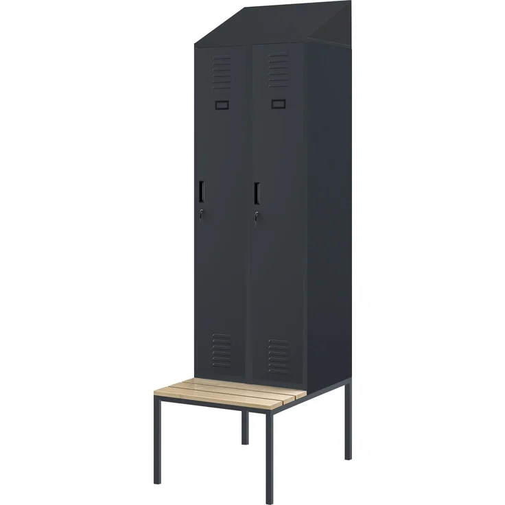 Jan Nowak Spind Metall mit Sitzbank Doppelspind abschließbar Sozialraumschrank Spindschrank Schließfachschrank Umkleideschrank mit 2 Abteilen für Betrieb Schule Fitness 229,5 x 85 x 60 cm