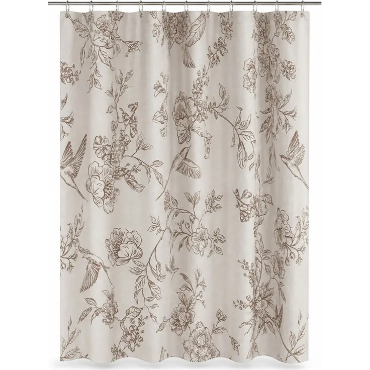 Duschvorhang mit Blumen- und Vogelmotiv wasserabweisend Beige-Braun 240 x 180 cm