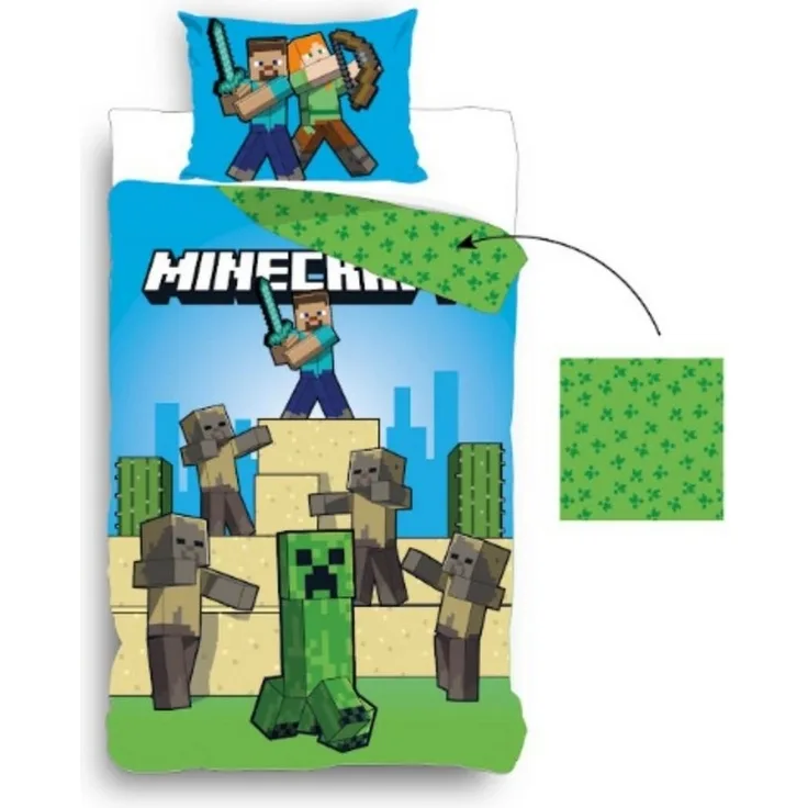 Minecraft Bettwäsche-Set – Kuscheliger Bettbezug 140x200 cm + Kissenbezug 60x70 cm
