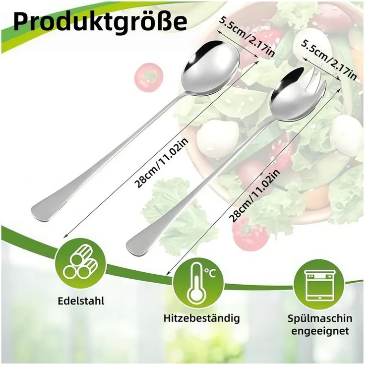 FOUORTUNATE-BEE Salatbesteck 2-teiliges Salatbesteck aus Edelstahl mit langem Griff (2-tlg)