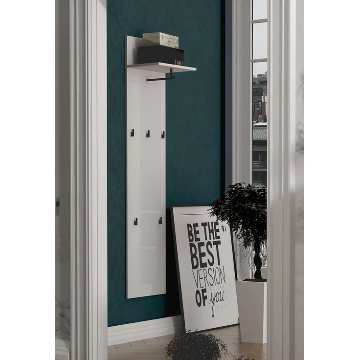 Wandgarderobe >Glossy< in Weiß Hochglanz - 40x170x27.6cm (BxHxT)