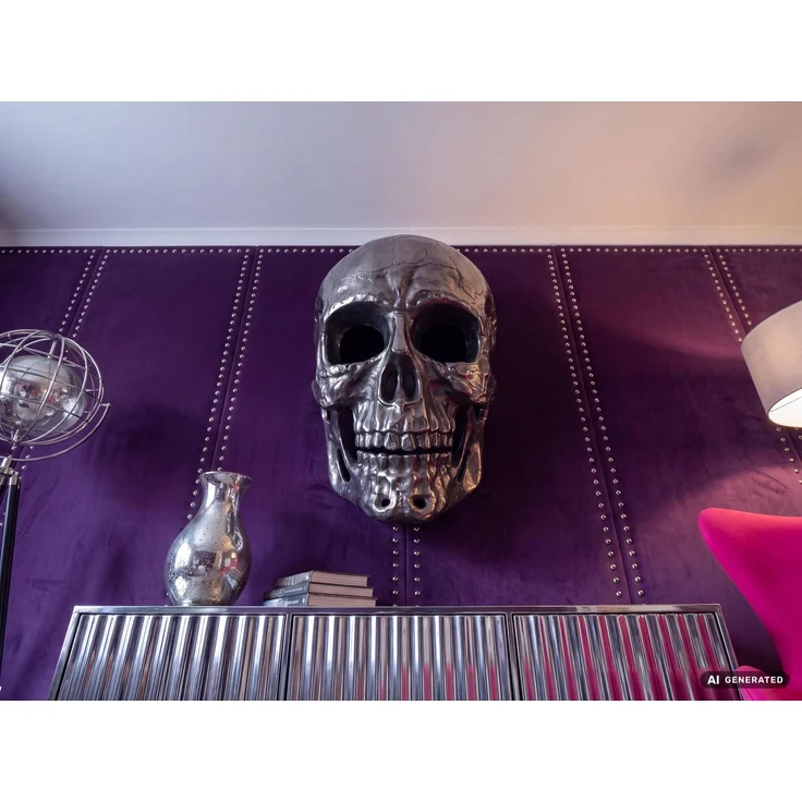 FineBuy Wanddeko Totenkopf Aluminium 41 cm Schädel Groß, Design Wanddekoration Metall Deko Alu Modern, Wohndeko Skull, Wandskulptur Dekoration Wohnaccessoire – Bild 7