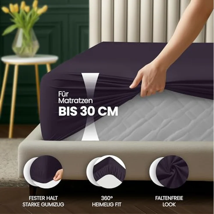 Utopia Bedding - Spannbettlaken 180x200 cm Bis 30 cm - Lila - Gebürstete Mikrofaser Spannbetttuch - Oeko Tex Standard 100 – Bild 5