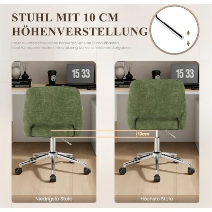 MALOL Drehstuhl Sessel Wohnzimmer höhenverstellbar, Moderner Relaxsessel Stuhl mit Rollen, 360° Drehsessel Schreibtisch Stuhl mit Armlehnen für Wohnzimmer, Schlafzimmer, Homeoffice, Grün – Bild 5