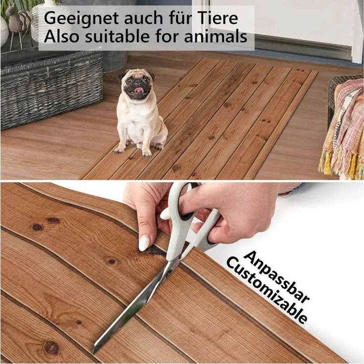 ANRO Küchenläufer RANNA Hochwertig Küchenteppich Teppich Textil, Eckig, Bodenläufer 100x65cm Holz Dielen Braun pflegeleicht – Bild 3