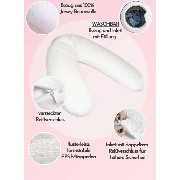 pic Bear Stillkissen PREMIUM 194 cm, Punkte Bunt + Unterseite Milkypink : Punkte Bunt + Unterseite Milkypink – Bild 1