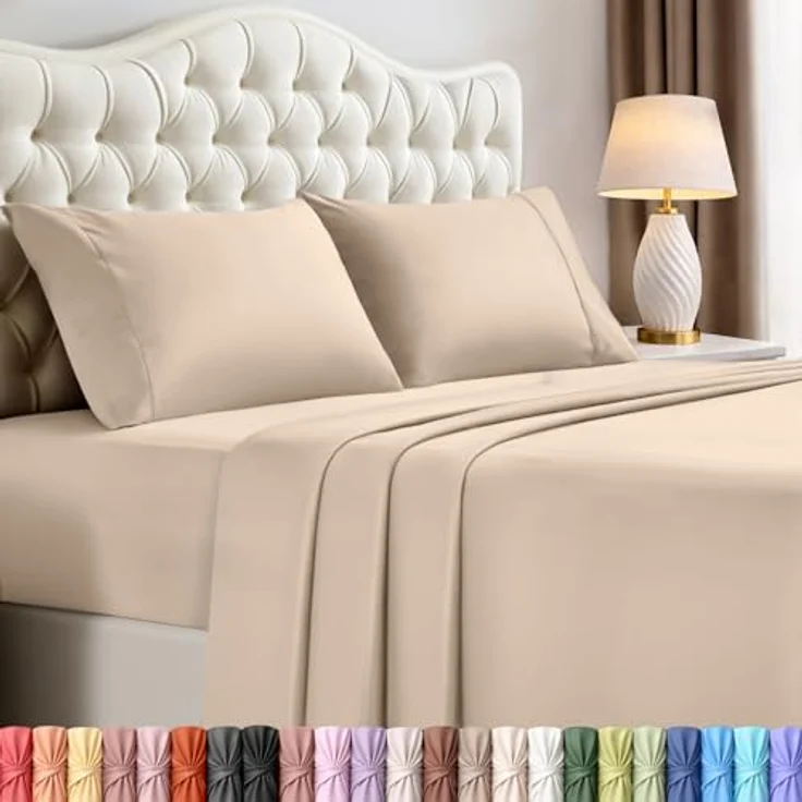 Utopia Bedding Bettwäscheset, 4-teilig, gebürstete Mikrofaser, schrumpft und lichtbeständig, pflegeleicht (Vollbett, Beige) – Bild 2
