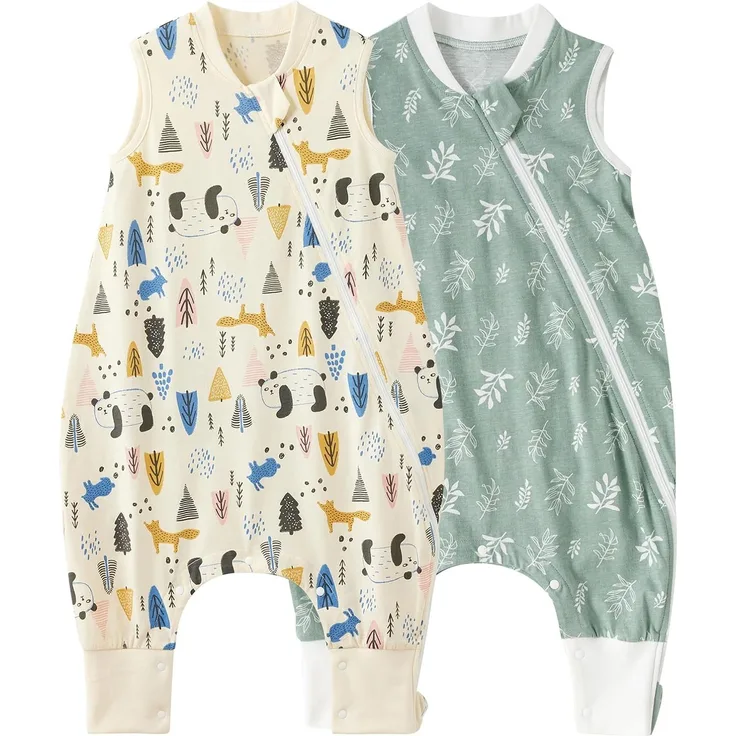 Duomiaomiao 2er Pack Baby Schlafsack mit füßen,0.5 Tog Ganzjahres Cartoon Jungen Schlafsack, leichter hochwertiger Baumwoll-Kinder Schlafsack, geeignet für Kinder im Alter Von 6 Monaten bis 6 Jahren