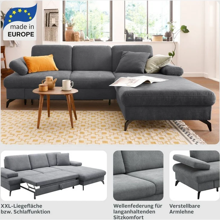 sit&more Ecksofa Morris Jubi L-Form, inklusive XXL-Liegefläche, bzw. Schlaffunktion, Bettfunktion, Armteilverstellung und 1 Zierkissen – Bild 2