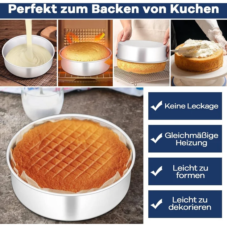 Onader Edelstahl Backform 2er Set Rund Kuchenform Geburtstag Hochzeit – Bild 4