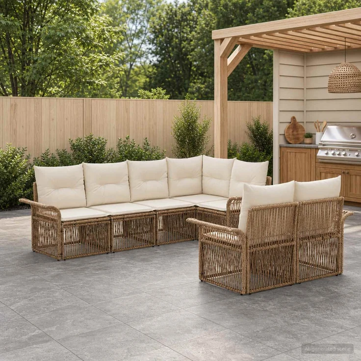 vidaXL Gartensofa-set 7 stk. 7-Sitzer Beige Poly-Rattan 3434889 – Bild 1