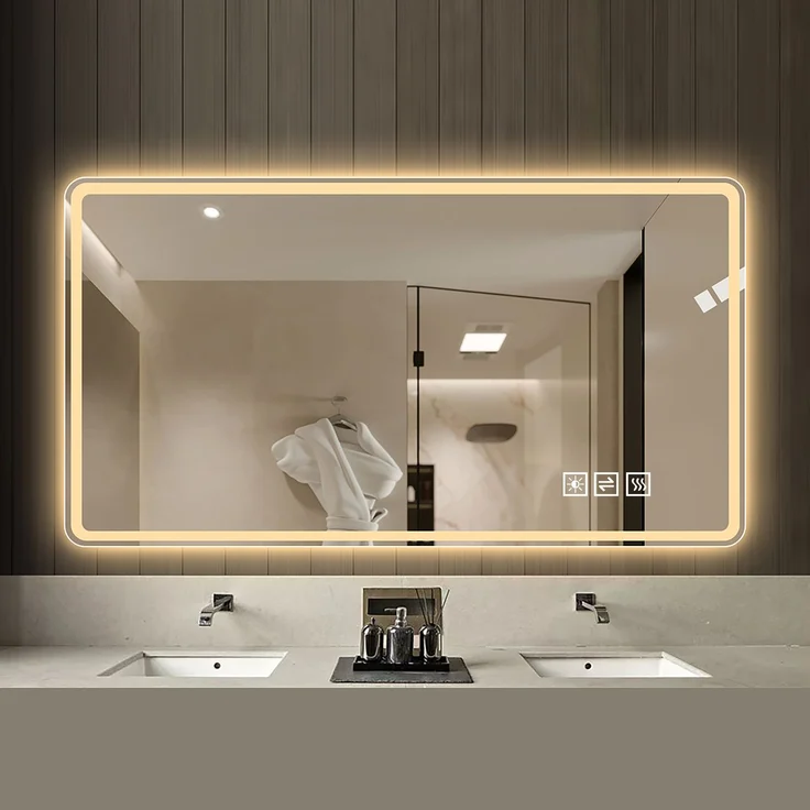 LED-Badezimmerspiegel 60 x 100 x 2.9 cm aus Sicherheitsglas und Metall, rahmenlos, dimmbar – Bild 2