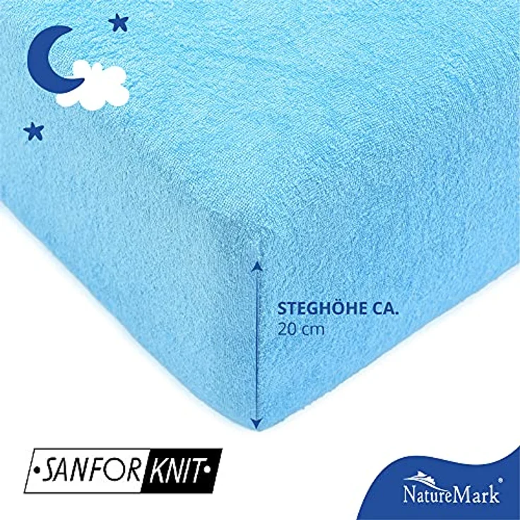 NatureMark Spannbettlaken Frottee Spannbettlaken, 80% Baumwolle / 20% Polyester, Gummizug: rundum, (2 Stück), 2er Set Kinder Spannbettlaken Frottee, Spannbetttuch 80% Baumwolle / 20% Polyester, für Babybett und Kinderbett, 70x140 cm - Hellblau – Bild 6