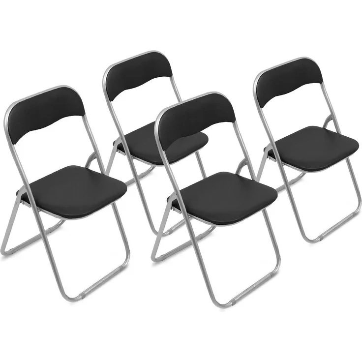 Dmora Set mit 4 Antenore-Klappstühlen, platzsparender Sessel, Gästestuhl, Besprechungssitz aus Kunstleder, 43 x 47 x 80 cm, Schwarz – Bild 1