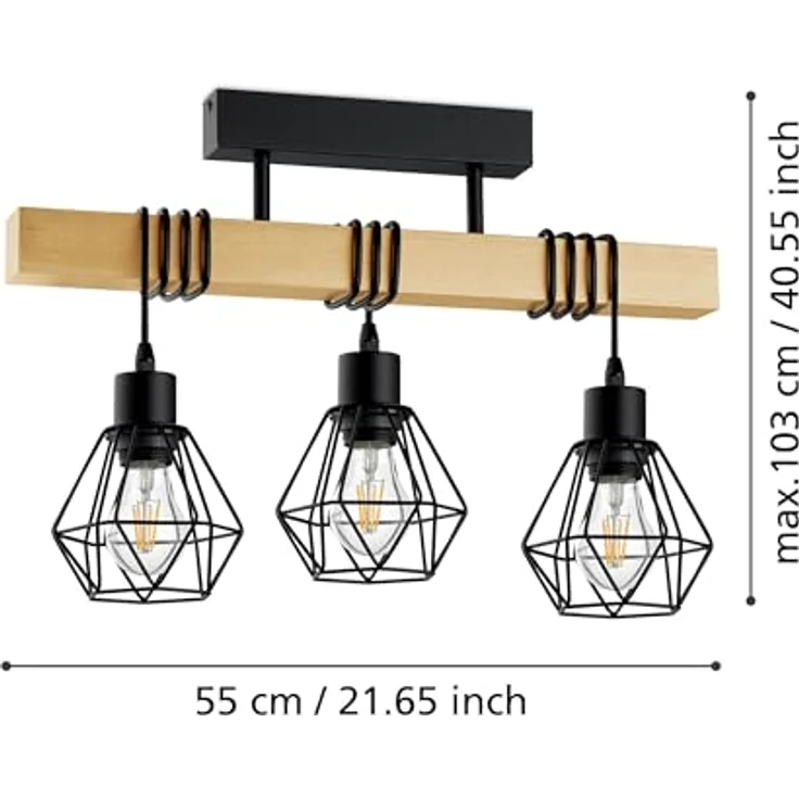 Eglo Pendelleuchte Townshend 5, Deckenleuchte aus Holz und Metall, schwarz-braun, 55 x 20 x 36 cm, E27 Fassung, dimmbar – Bild 5