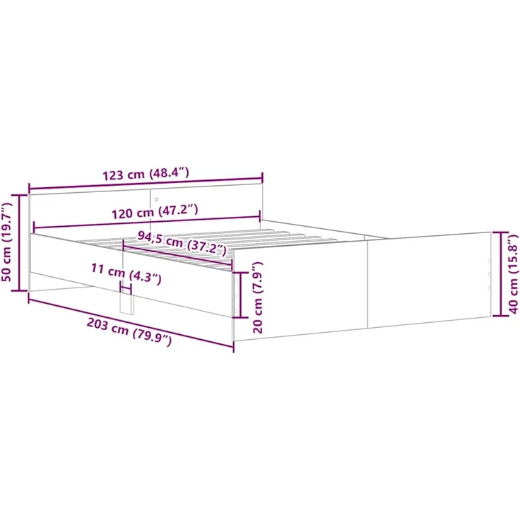 vidaXL Bettgestell ohne Matratze Artisan-Eiche 120x200cm Holzwerkstoff 3328733 – Bild 10