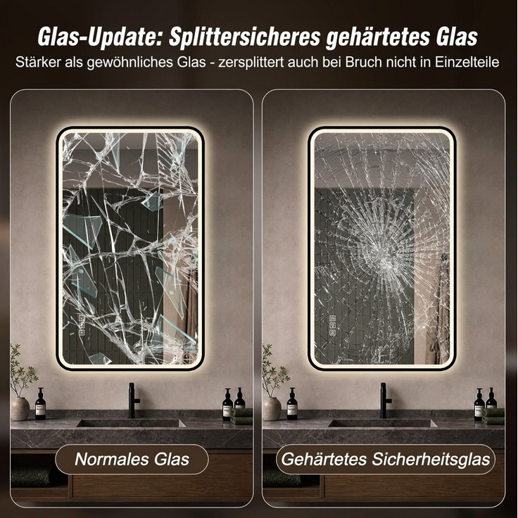Badezimmerspiegel 100×60×4 cm mit LED-Beleuchtung, Anti-Beschlag-Funktion und schwarzem Aluminiumrahmen – Bild 7