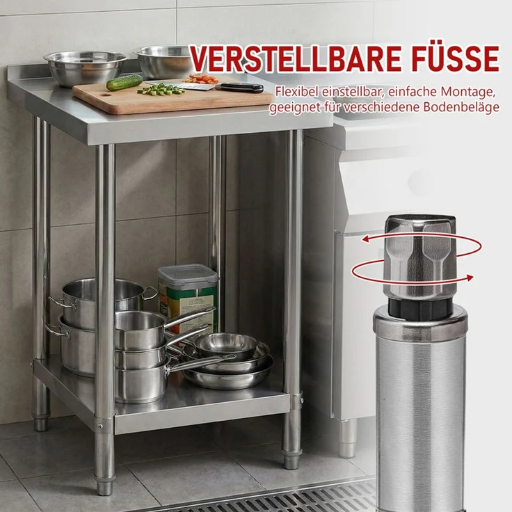 Home Nature Wohnkonzept Edelstahltisch Arbeitstisch Grilltisch Outdoor Küchentisch mit Ablagefläche, stabil bis 90 kg, 60 x 60 x 90 cm – Bild 4