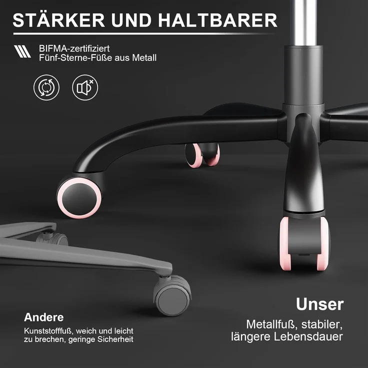 Devoko Massage Gaming Stuhl, Computer Bürostuhl mit Fußstütze, Racing Gamer Stuhl 150kg Belastbarkeit, 90-135° Rückenlehne einstellbar Ergonomischer PC Stuhl, 360° drehbar, Rosa – Bild 9