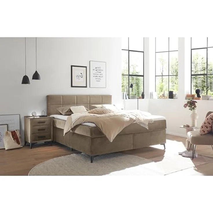 Stella Trading NAVARRA 6 Boxspringbett 160x200, Stone - Bequemes Doppelbett mit 7-Zonen-Federkern Matratze & Kaltschaum Topper - 163 x 113 x 210 cm (B/H/T) – Bild 5