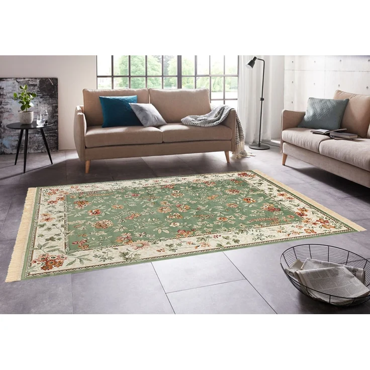 Orientalischer Samt-Teppich mit Fransen Oriental Flowers Grün - 135 x 195 x 0 cm – Bild 4