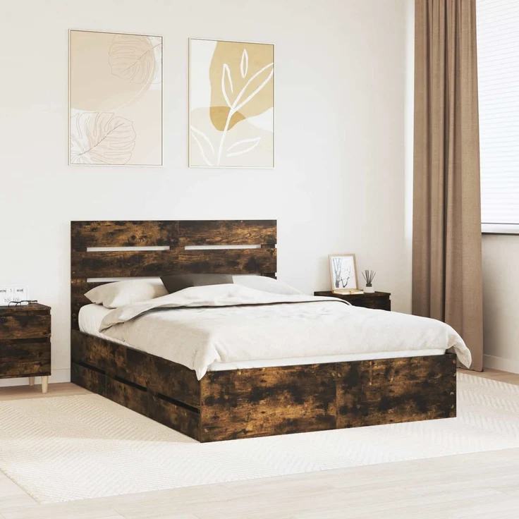 vidaXL Bettrahmen Räuchereiche 140 x 190 cm Ingenieurs Holz 3411836 – Bild 1