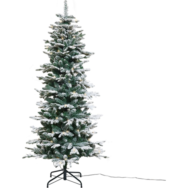 Künstlicher schmaler Weihnachtsbaum PE/PVC m/Schnee Klasse A 180 x 86 cm m/Licht NORDIC WINTER (780-163)