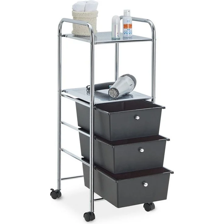 IDIMEX Beistellwagen GINA, Badrollwagen 3 Schubladen & 2 Ablagen Kosmetik Aufbewahrung schwarz – Bild 3