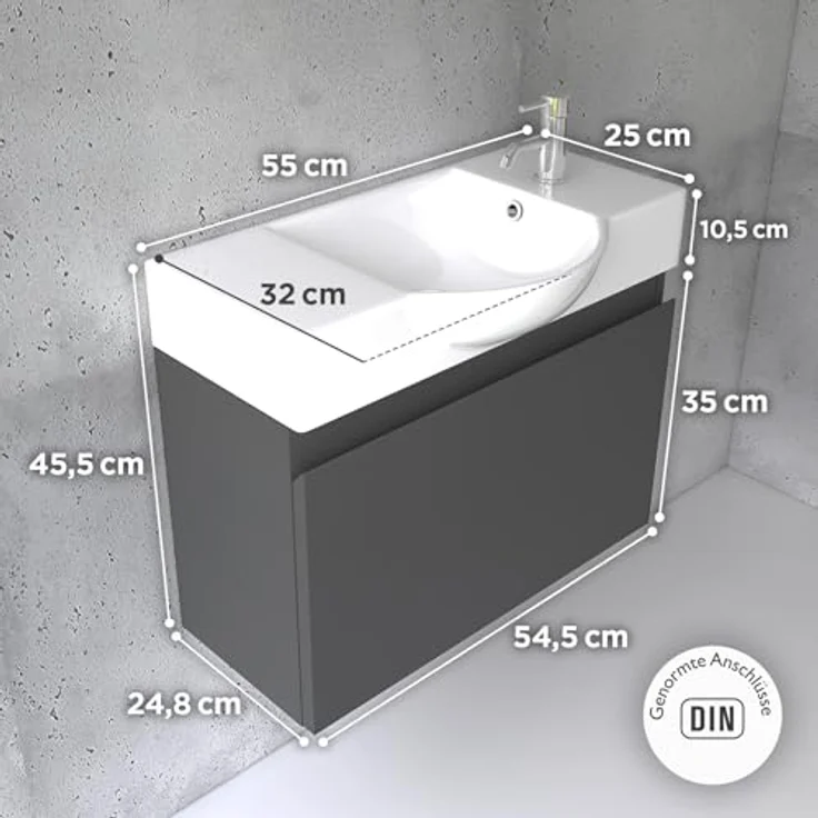 Alpenberger Badmöbel-Set Waschbecken mit Unterschrank 55 cm Breit, (Badezimmermöbel Waschtisch, Badschrank Schmal), Waschbeckenunterschrank mit Softclose – Bild 7
