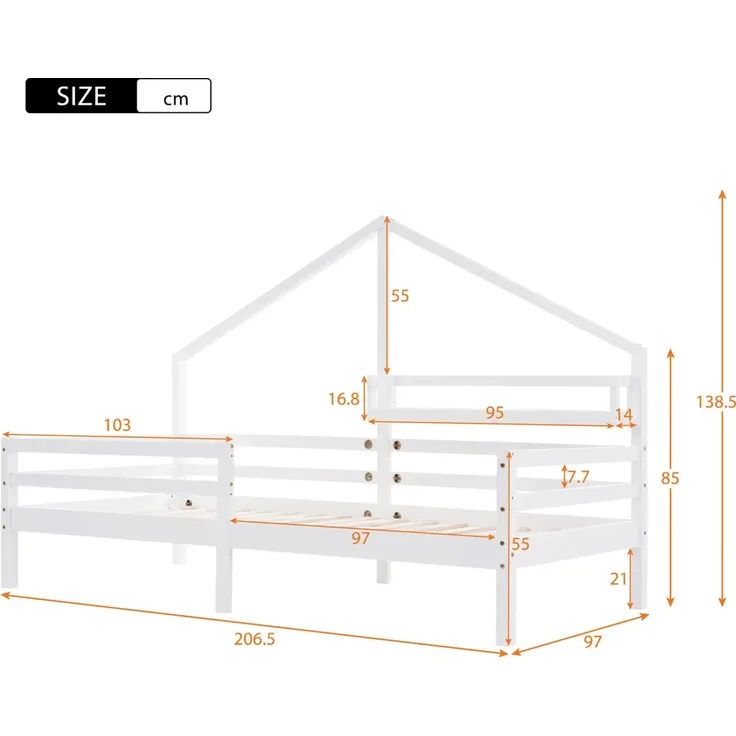 Kinderbett, Hausbett mit Rausfallschutz, Lattenrost und Regal, 90x200 cm, Einzelbett, Holzbett – Bild 7