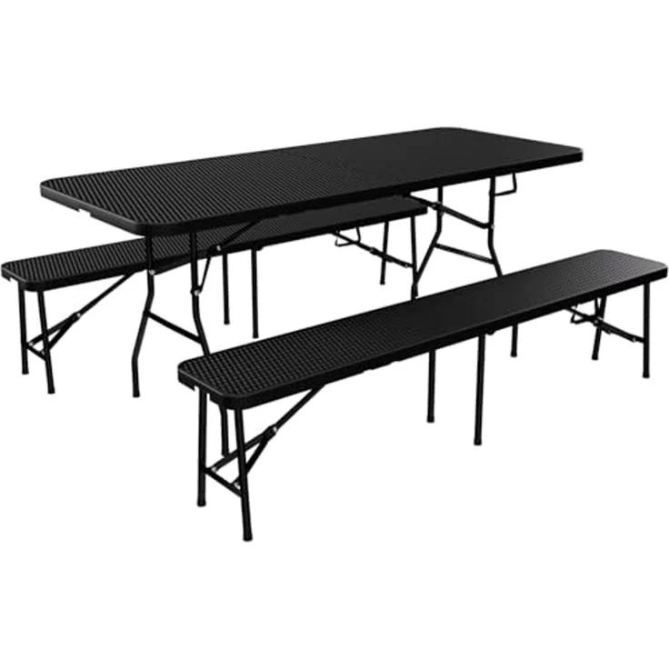 24Move Gartentisch Bierzeltgarnitur 3er-Set, Klappbarer Tisch und Bänken im Rattan-Optik (für innen & außen, belastbar bis 150 kg, 3-teilig, mit 2 Sitzbänken und 1 Tisch), Festzeltgarnitur, wetterfest und pflegeleicht – Bild 5