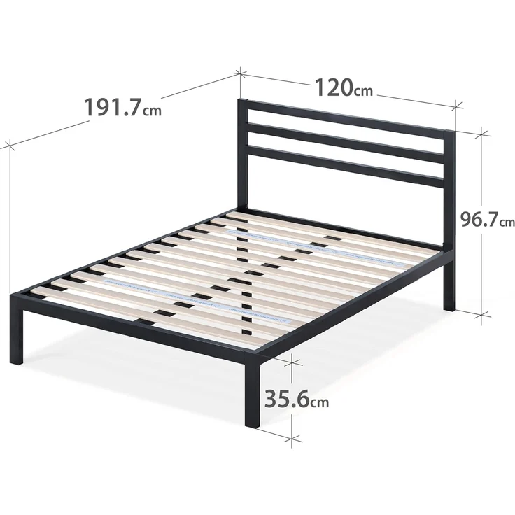 Zinus Mia Bett 120x190 cm – Bettgestell 35,5 cm Höhe mit Stauraum unter dem Bett – Metallbett mit Kopfteil – Schwarz – Bild 1
