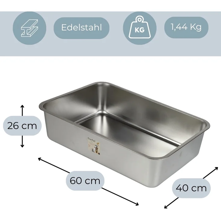 2er Set Edelstahl Katzenklo Groß Katzentoilette Edelstahl Wanne Katzenklo Metall Katzen Klo hoher Rand Geruchsarm Katzentoiletten Offen Edelstahlwanne Katzen Zubehör – Bild 2