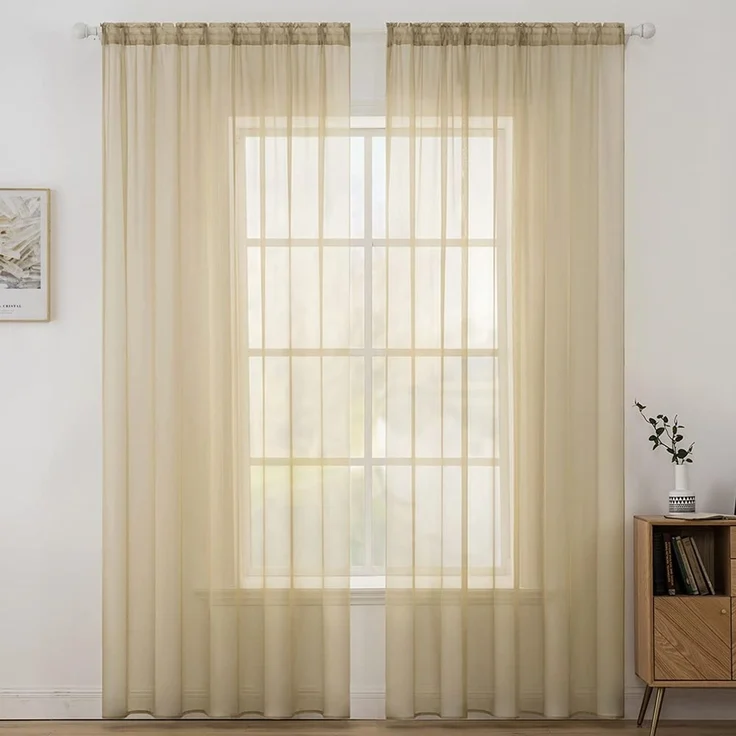 MIULEE Vorhänge Gardinen, Stangendurchzug Hellbraun, 2er Set 225x140cm | Transparente Gardine aus Voile, Luftig Leicht, Einfarbig Dekoschal für Wohnzimmer & Schlafzimmer