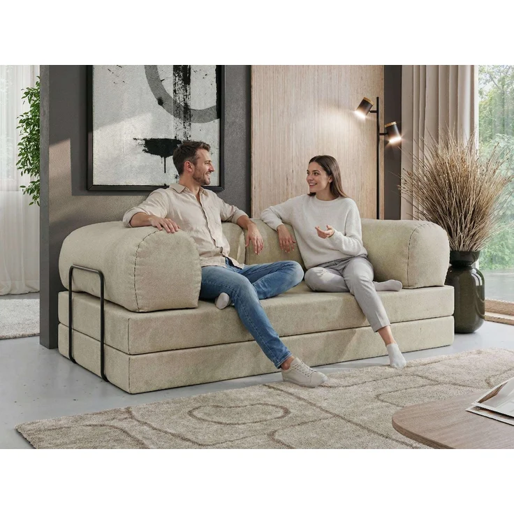 3-Sitzer Sofa ORSETTO mit Schlaffunktion, Metallrahmen, modernes Bettsofa mit HR- und T30-Schaum - Hellgrau Stukture – Bild 3