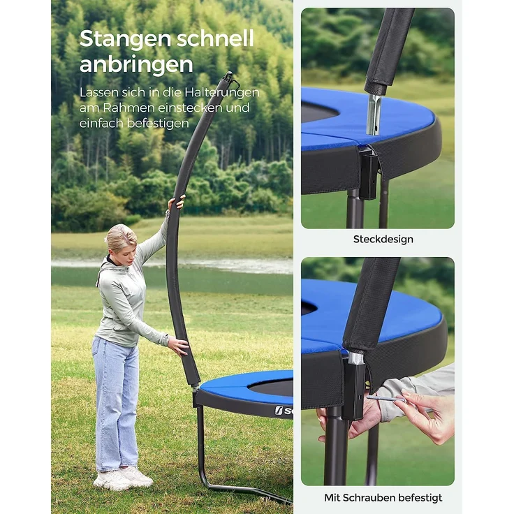 Songmics Trampolin mit Leiter, Sicherheitsnetz und gepolsterten Stangen, Stahl blau, Ø 305 cm – Bild 6
