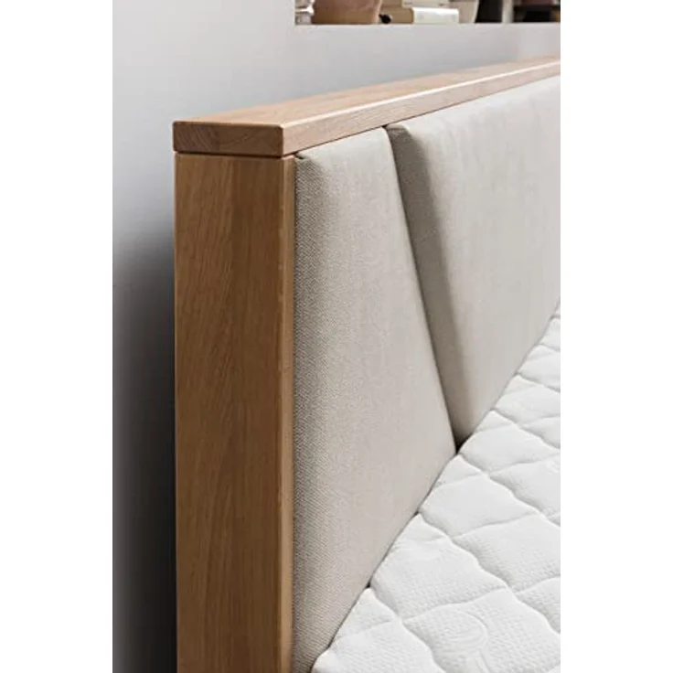 Belanoti Boxspringbett Riviera (Boxspringbett 180x200 Eiche 7-Zonen Taschenfederkern Matratze inkl, Visco Topper Bett 180x200 in der Farbe Beige H2/H3 Polsterbett), Hotelbett mit Massivholz Eiche Massivholzbett – Bild 9